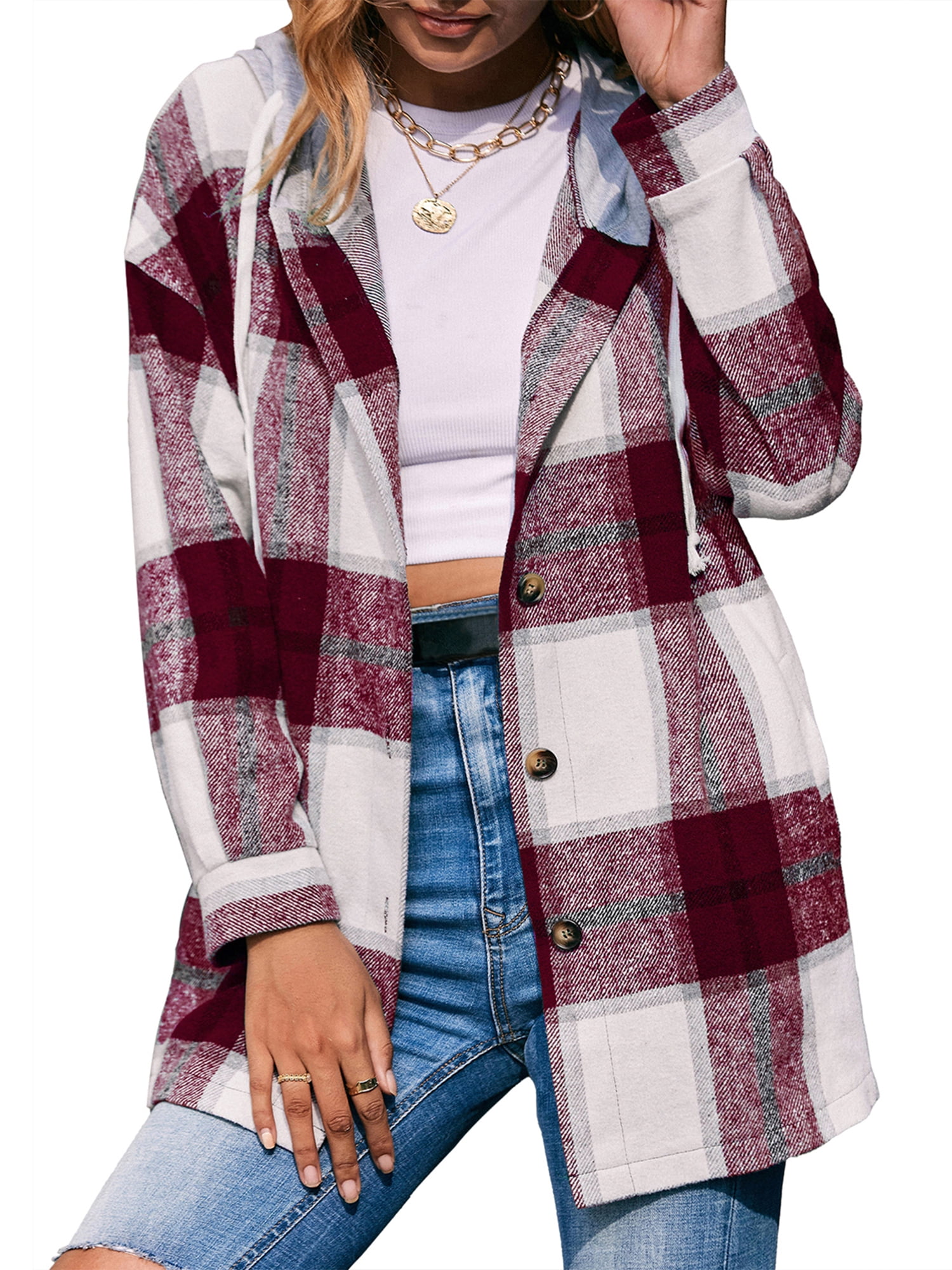 Womens insulated flannel jacket with hood top