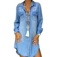 thumbnail image 1 of FOCUSNORM Women Long Sleeve Lapel Buttons Dress Denim Shirt Dress, 1 of 6
