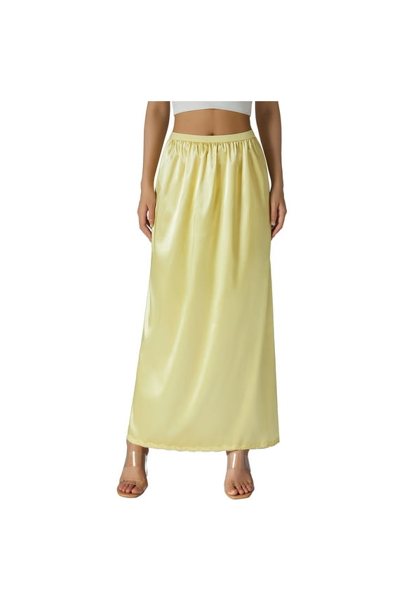 Women's Anti-Static Half Slip for Under Dresses Satin Long Underskirt