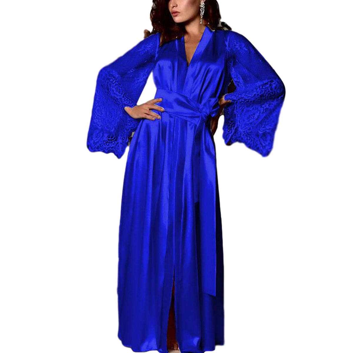 FOCUSNORM Women s Silk Satin Long Robes Sleepwear Night Dress Walmart
