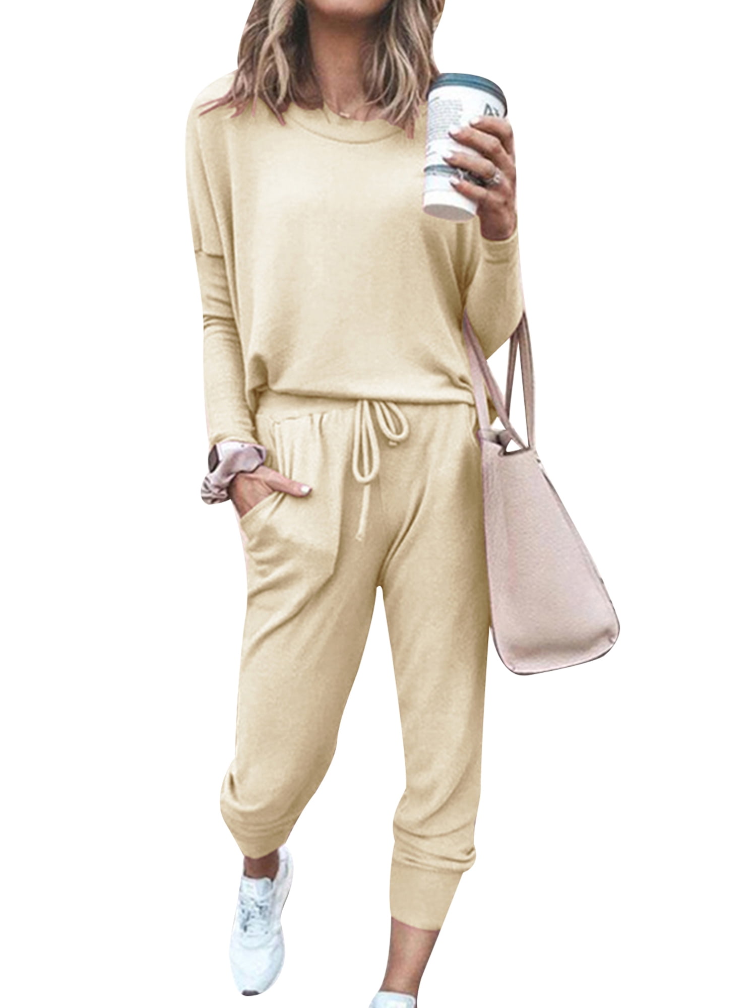 Women's Solid Sweatsuit Set 2 Piece Long Sleeve Pullover