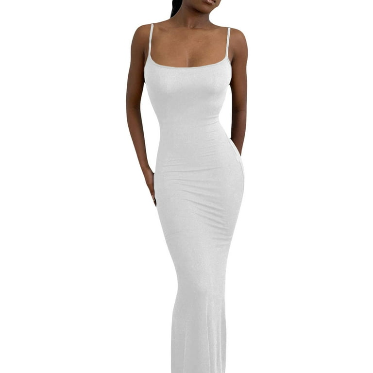 FOCUSNORM Women s Spaghetti Strap Maxi Dress Low Cut Cami Long Bodycon Dress Fishtail Backless Evening Party Formal Dress Walmart