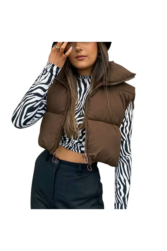 Women's Winter Crop Vest Lightweight Sleeveless Warm Outerwear Puffer Vest Padded Gilet
