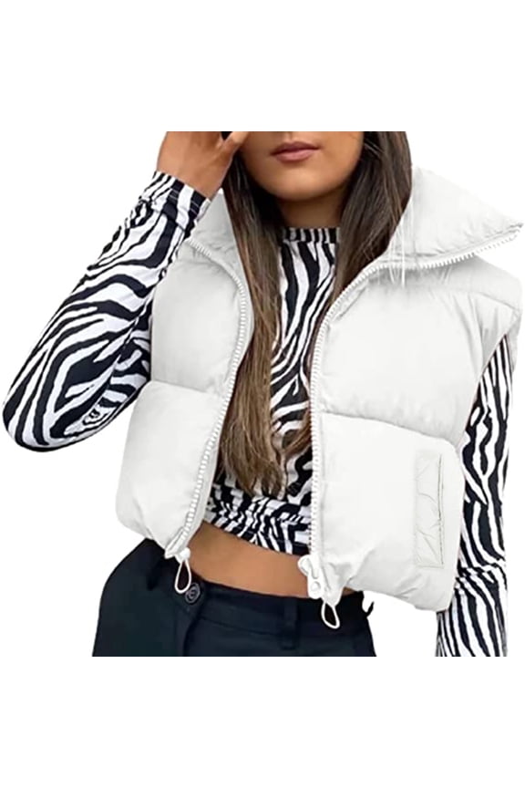 Women's Winter Crop Vest Lightweight Sleeveless Warm Outerwear Puffer Vest Padded Gilet