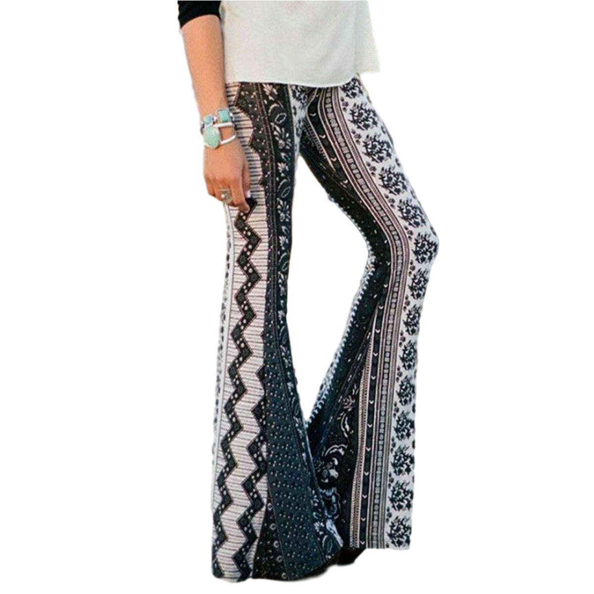 FOCUSNORM Women's's Boho Hippie High Waist Printed Wide Leg