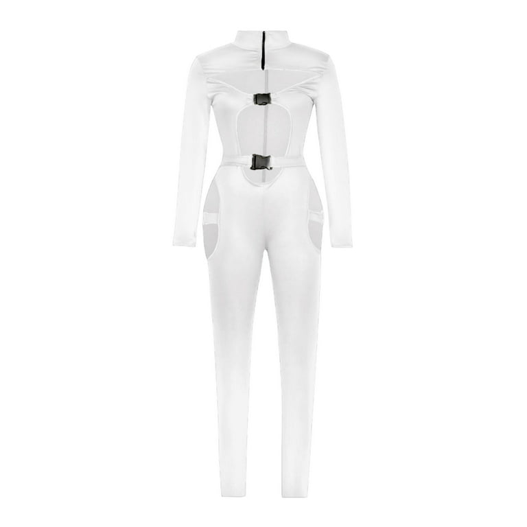 FOCUSNORM Womens Buckle High Neck Jumpsuit Hollow Out Buckle