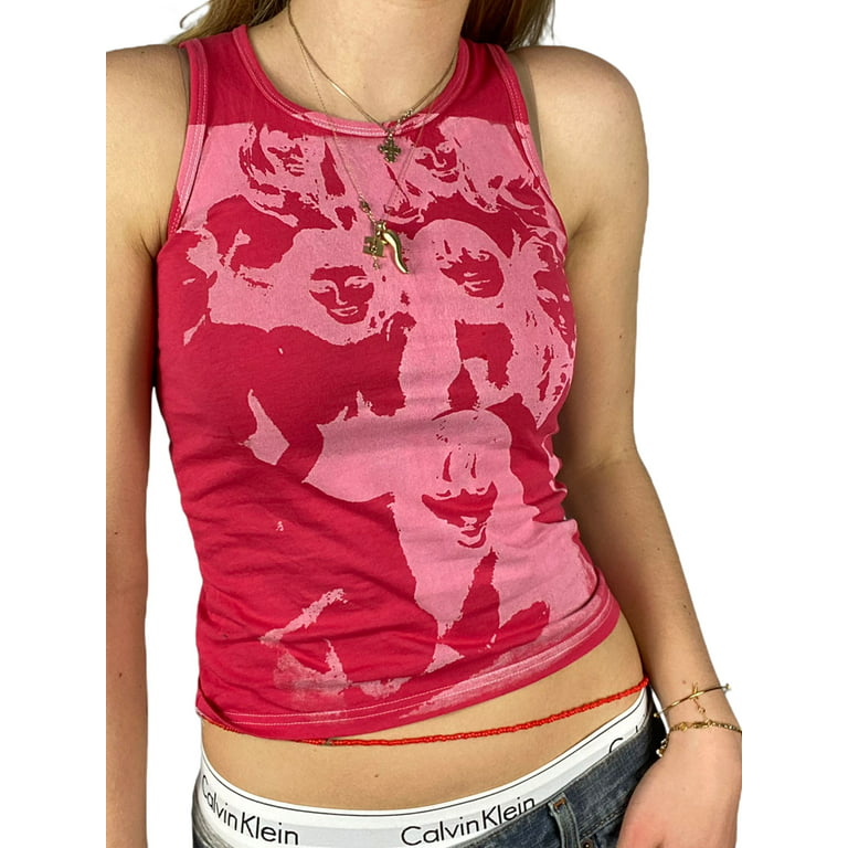 FOCUSNORM Women Y2K E-Girl Crop Top Sleeveless Graphic Print Camisole Tank  Tops