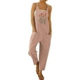 thumbnail image 1 of FOCUSNORM Womens Jumpsuits Casual Sleeveless Floral Embroidery Bib Pants with Pockets, 1 of 2