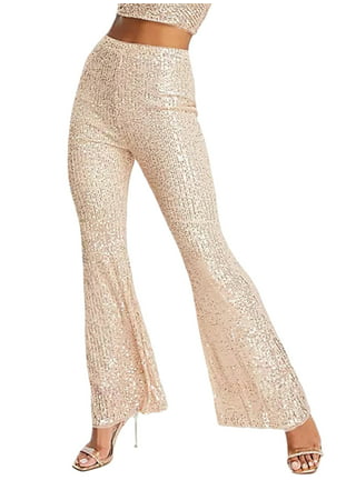 Miluxas Sequin Pants Clearance Women 2023 Sparkle Wide Leg Flare Elastic  High Waist Disco Glitter Pants Red 14(XXXL)