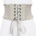 thumbnail image 1 of FOCUSNORM Womens Wide Elastic Lace-up Waist Belt Adjustable Leather Cinch Corset Waistband, 1 of 7