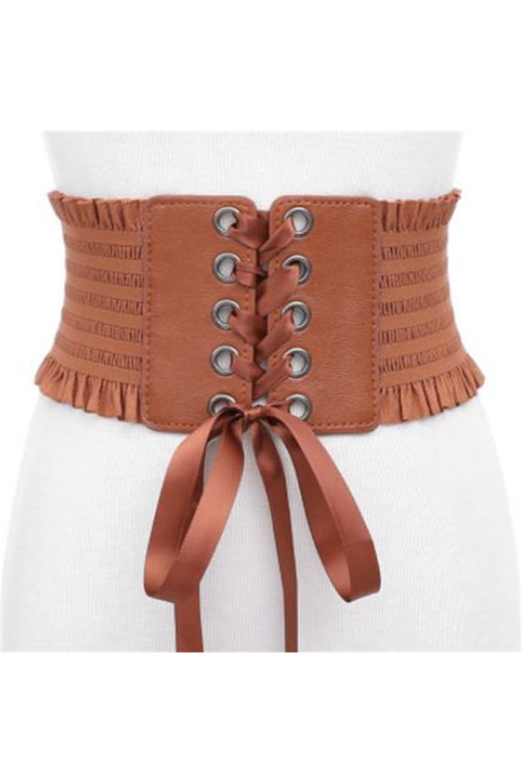 Womens Wide Elastic Lace-up Waist Belt Adjustable Leather Cinch Corset Waistband