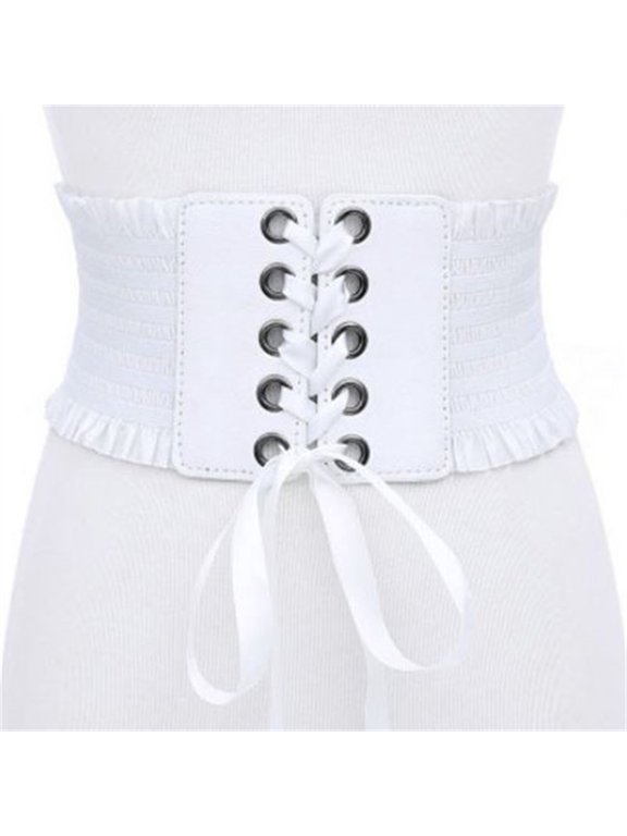 Womens Wide Elastic Lace-up Waist Belt Adjustable Leather Cinch Corset Waistband