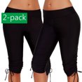 thumbnail image 1 of FOCUSSEXY 1-2 Pcs Women's Swim Pants Swim Shorts Sport Swim Skirt Bottoms for Women Skinny Capris Swim Shorts Trunks with Side Drawstring, 1 of 5