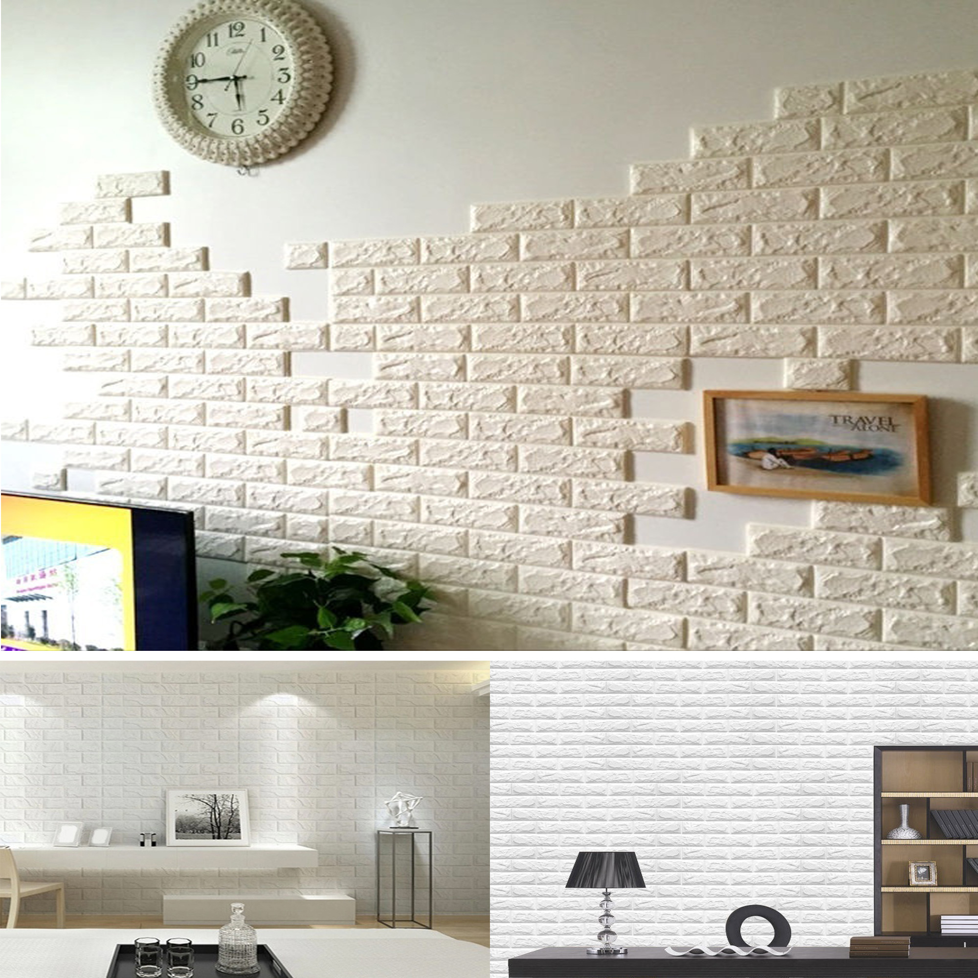 FOCUSSEXY 11.8"x 23.6" 3D Self-Adhesive Wallpaper Faux Foam Real Bricks Effect Wall Panels for TV Walls Sofa Background Bedroom Kitchen Living Room Home Wall Decor - image 1 of 8