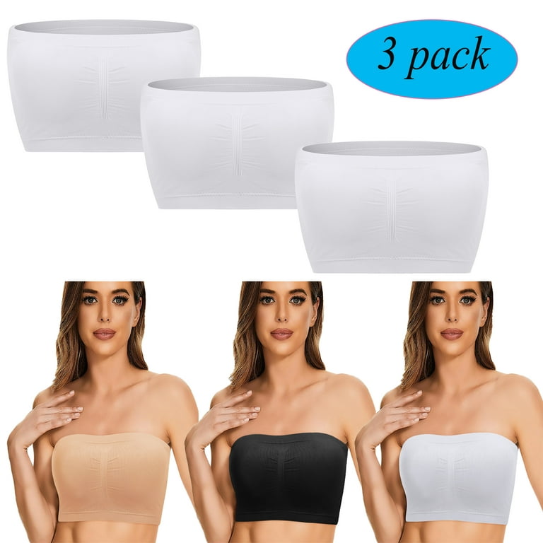 FOCUSSEXY 3-Pack Strapless Tube Top Bra Mini Bandeau Strapless Tube Top Bra  Seamless Bandeau Strapless Tube Top Bras Wire Free with Pad
