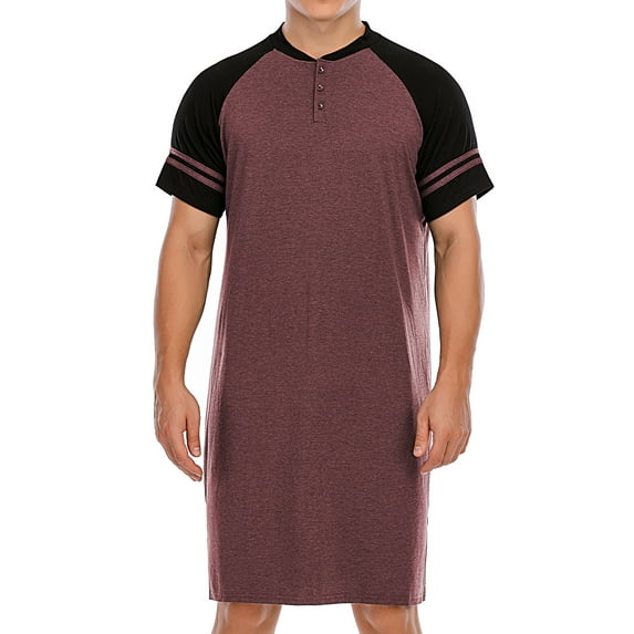 FOCUSSEXY Mens Cotton Sleep Shirt Men's Nightshirt Short Sleeve Shirt Sleepwear Comfy Nightgown Sleep Shirt Crew Neck Nightshirt Pajamas Plus Size Nightshirts