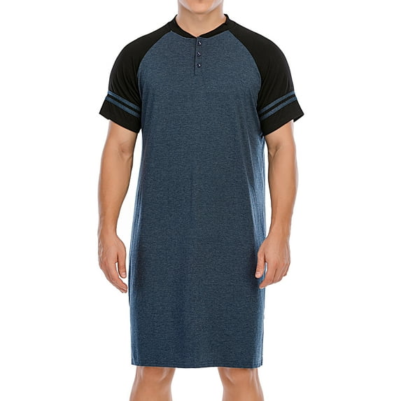 FOCUSSEXY Mens Cotton Sleep Shirt Men's Nightshirt Short Sleeve Shirt Sleepwear Comfy Nightgown Sleep Shirt Crew Neck Nightshirt Pajamas Plus Size Nightshirts