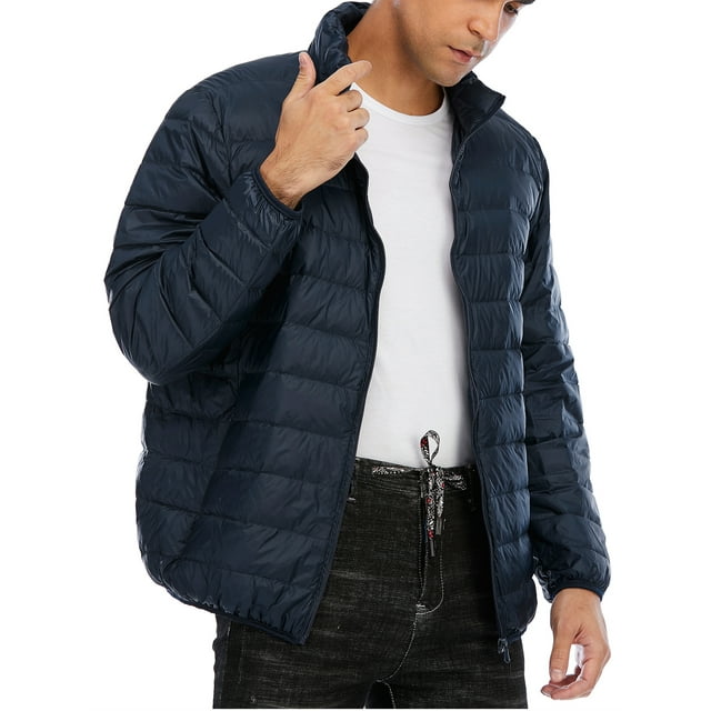 FOCUSSEXY Mens Down Jacket Mens Outwear Puffer Coats Zip Up Windbreaker Lightweight Winter Jackets Packable Warm Coat Stretch Winter Coat