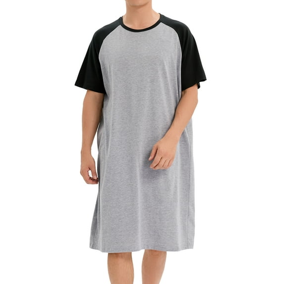 FOCUSSEXY Mens Sleep Shirts Comfy Short Sleeve Shirt Knee Length Loose Shirt Sleepwear Long Nightshirt Nightwear Pajama Sleeping Wear Loungewear Nightshirts M-XXXL
