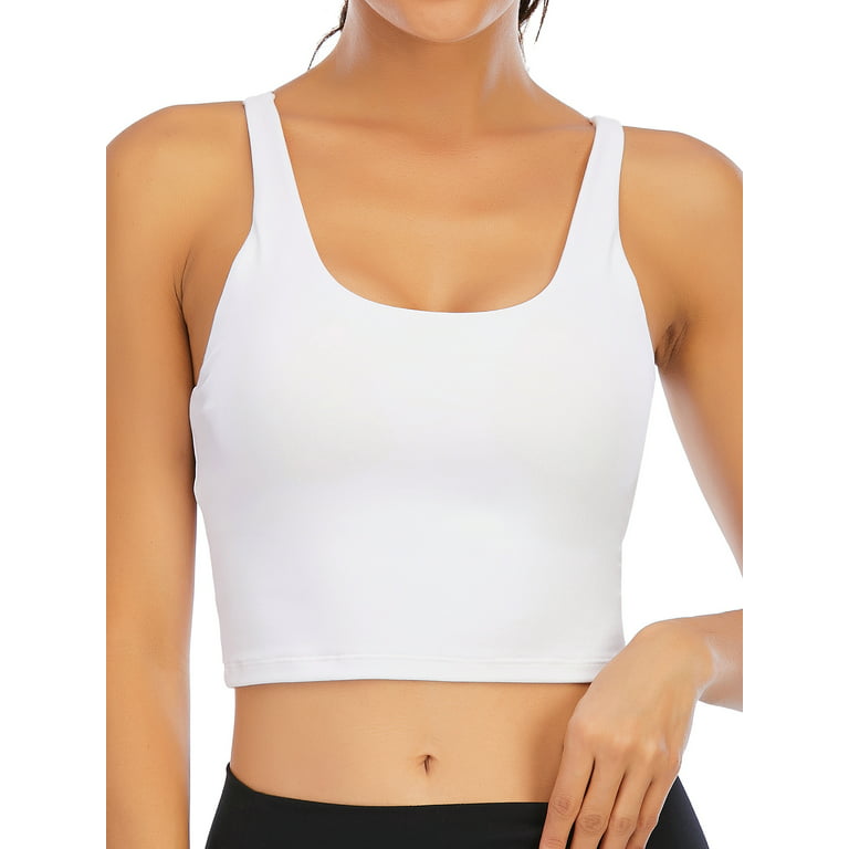 FOCUSSEXY Women's Longline Sports Bra Padded Yoga Bras Cami Cropped Tank  Top Sleeveless T-Shirt Summer vest Crop Top Blouse Camisole with Built-in  Bra 