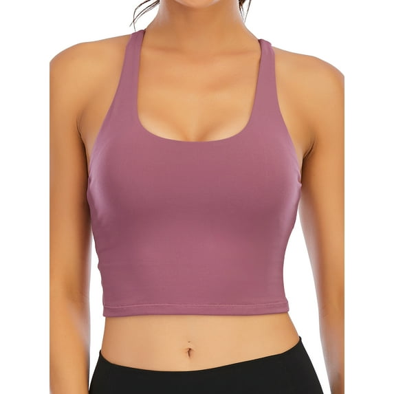FOCUSSEXY Strappy Sports Bras for Women Padded Longline Bras Cross Back Yoga Bra Padded Tank Tops Cami Shirts Running Workout Tank Tops