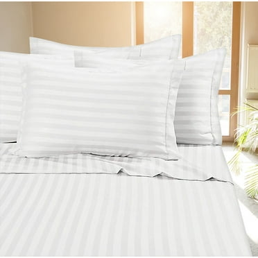 FOCUSSEXY Stripe Bed Sheet Set Dobby 100% Cotton Sateen 400 Thread Cotton Sateen Dobby Stripe Bed Sheets Set,Full, Queen, King
