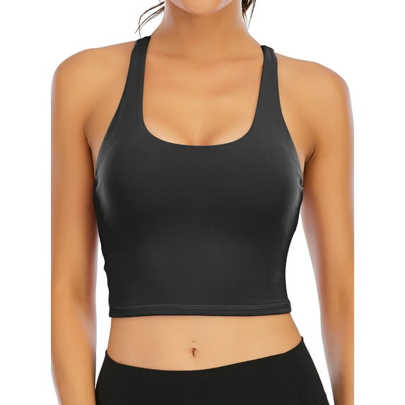 FOCUSSEXY Summer Tank Tops for Women Sports Bras Cami Skinny Sleeveless Vest Removable Padded Sports Bras Workout Running Yoga Tank Tops