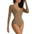 thumbnail image 1 of FOCUSSEXY V Neck Shapewear Bodysuits One Piece Tummy Control Long Sleeve Bodysuit for Women Seamless Slim Fit Casual Bodysuit Women Tops, 1 of 8