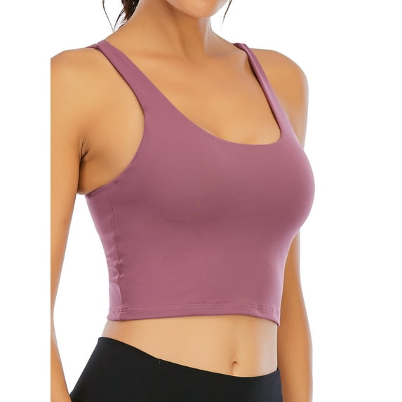 FOCUSSEXY Women Padded Sports Bra Workout Running Yoga Tank Tops Summer Crop Tank Tops Skinny Sleeveless Vest Cute Cami Shirts for Girls Ladies