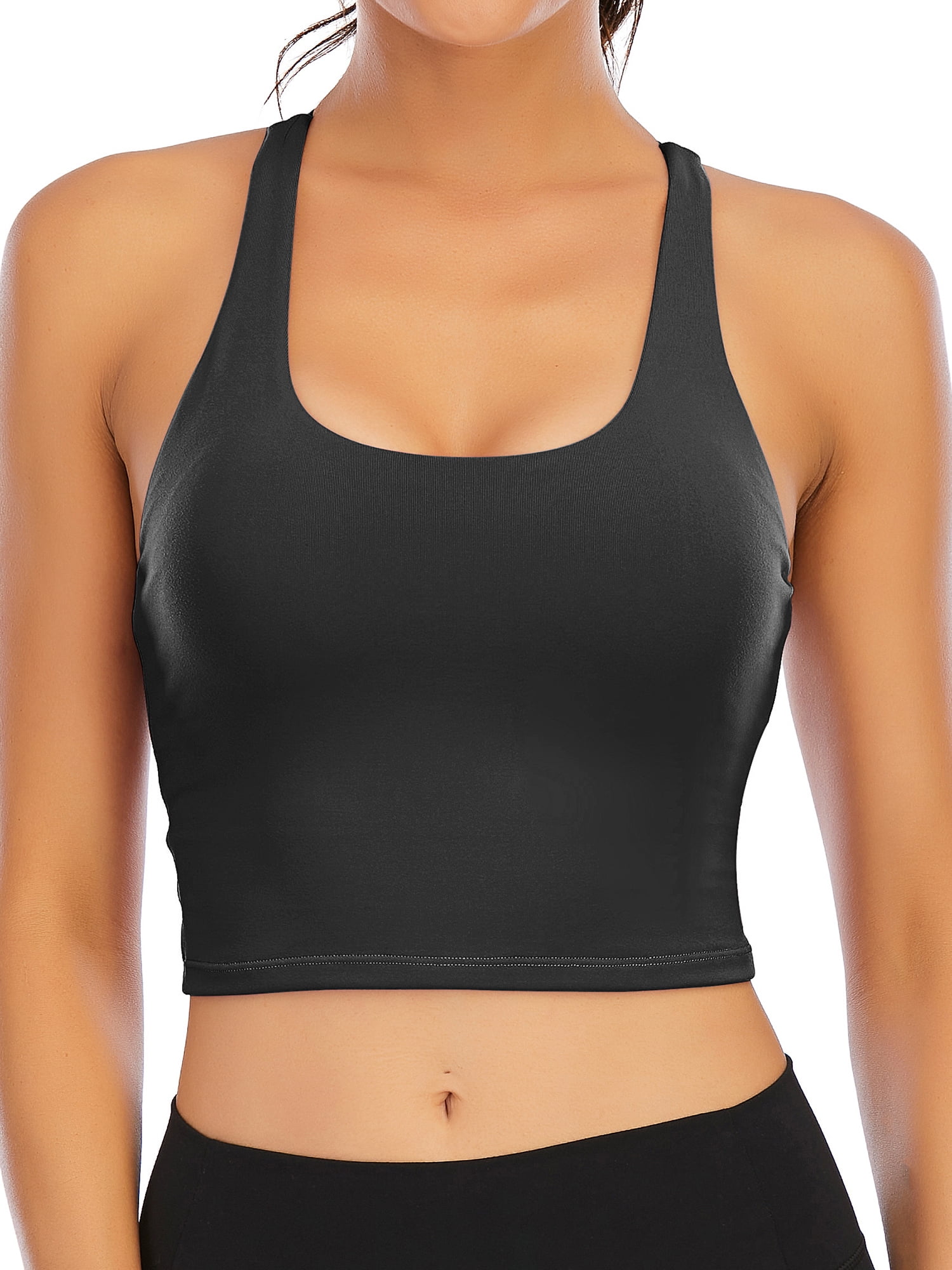 FOCUSSEXY Women's Longline Sports Bra Padded Yoga Bras Cami Cropped Tank  Top Sleeveless T-Shirt Summer vest Crop Top Blouse Camisole with Built-in  Bra