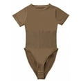 thumbnail image 1 of FOCUSSEXY Women's Round Neck Short Sleeve T Shirts Basic Bodysuits One Piece Crew Neck Tops Bodysuits Tummy Control Shapewear Bodysuit T Shirts, 1 of 8