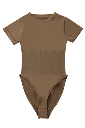 Women's Round Neck Short Sleeve T Shirts Basic Bodysuits One Piece Crew Neck Tops Bodysuits Tummy Control Shapewear Bodysuit T Shirts