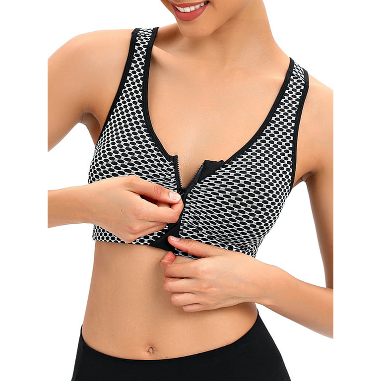 FOCUSSEXY Women's Sports Bra Wireless Post Surgery Bra Zip Front with  Removable Pads Tank Top Bra Yoga Bra for Workout Fitness 
