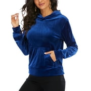 FOCUSSEXY Women's Velour Sweatshirt Pullover Tops Hoodie Sweatshirt Casual Pocket Hoodie Sweatshirt Long Sleeve Velour Sweatshirt Casual Active Joggers Sweatshirt