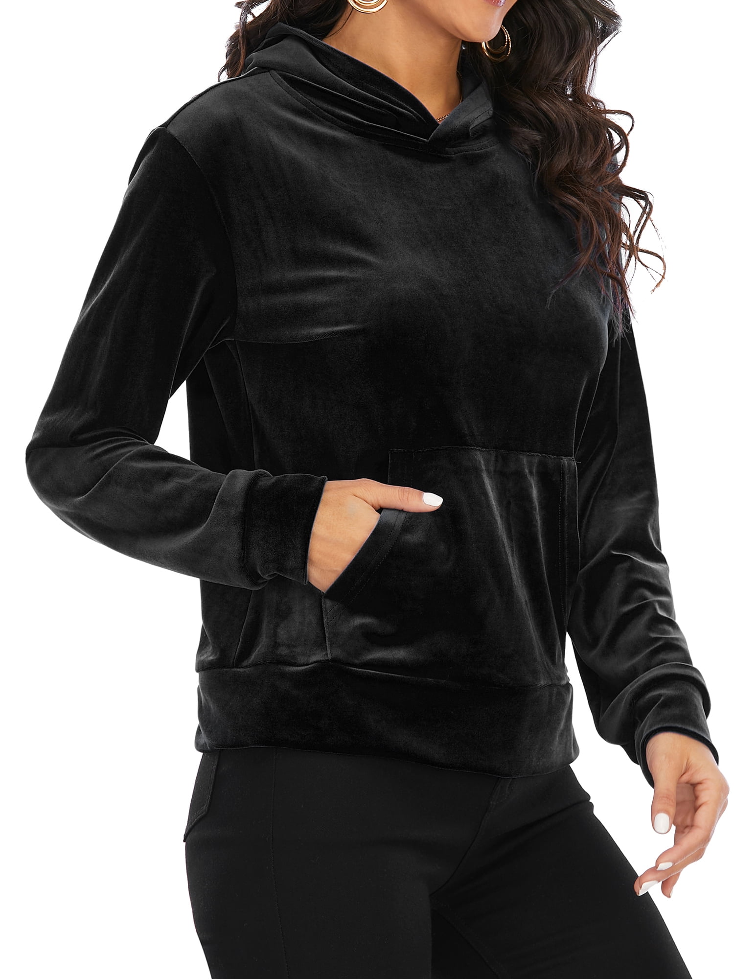 FOCUSSEXY Women s Velour Sweatshirt Pullover Tops Hoodie