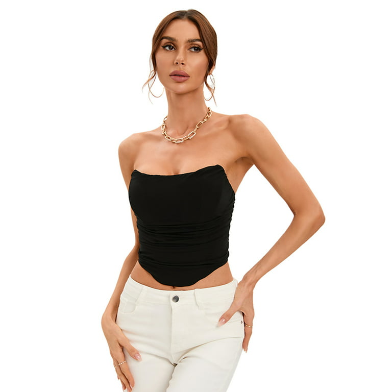 FOCUSSEXY Women's Zip Back Shapewear Sexy Strapless Boned Mesh