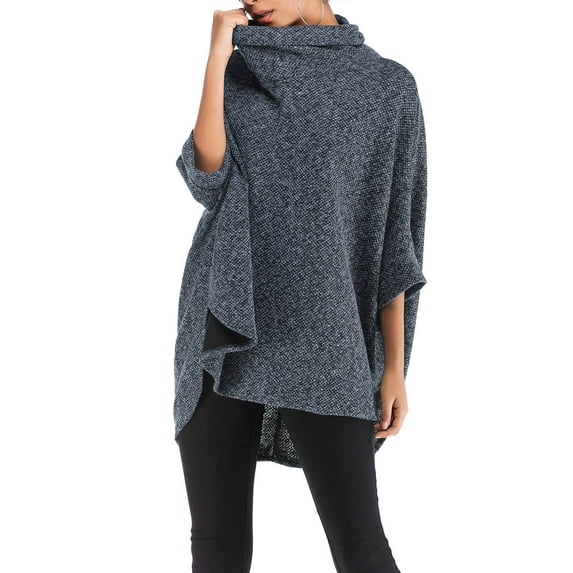FOCUSSEXY Women's Pullover Sweaters Women Turtleneck Batwing Sleeve Knitted Poncho Shawl Wrap Fitting Poncho Cape Shawl Pullover Wrap Coats Tops