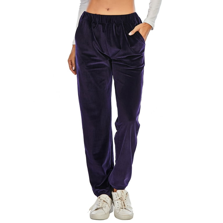FOCUSSEXY Womens Velvet Pants Active Yoga Sweatpants Casual Plush