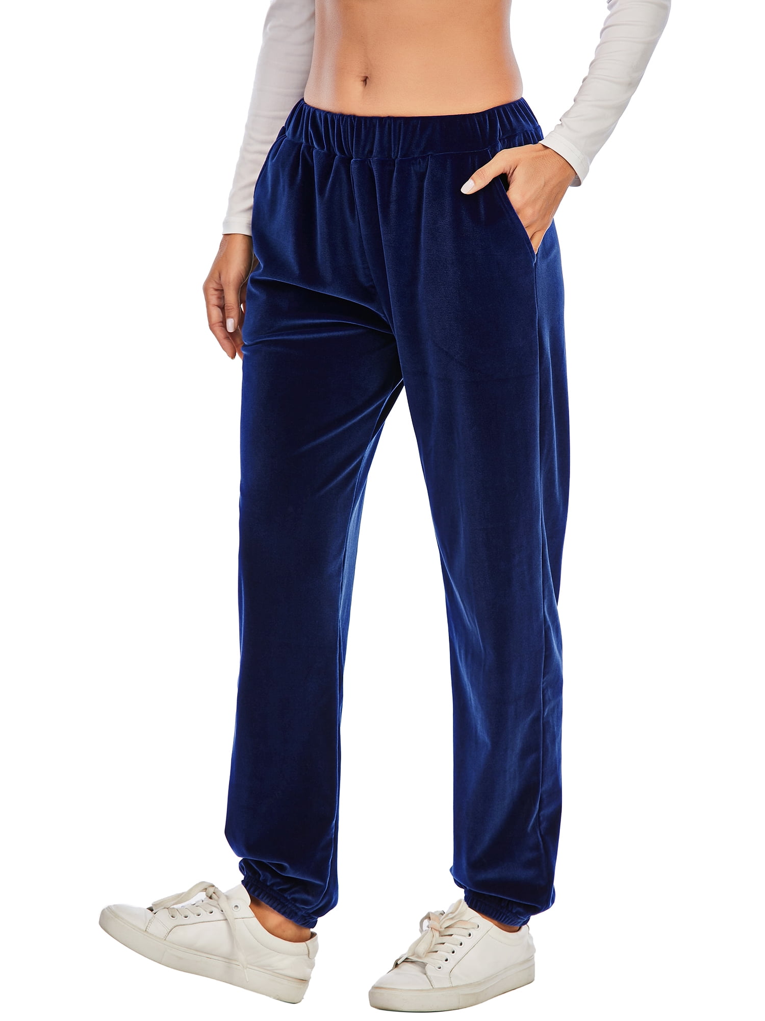 FOCUSSEXY Womens Velvet Pants Ladies Casual Velour Velvet Jogger