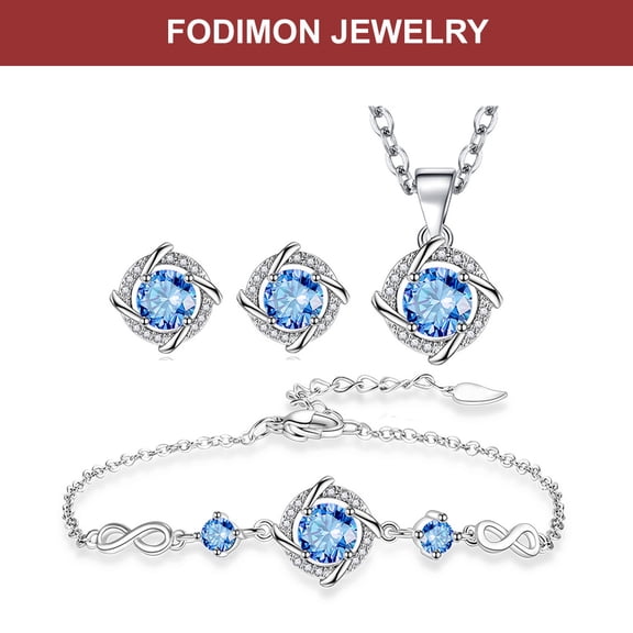 FODIMON 925 Sterling Silver Plated Jewelry set for women include the Sparkling Water Drop Cubic Zirconia Crystal Pendant Necklace Tennis Bracelet Earrings set-Blue jewelry sets 4pcs