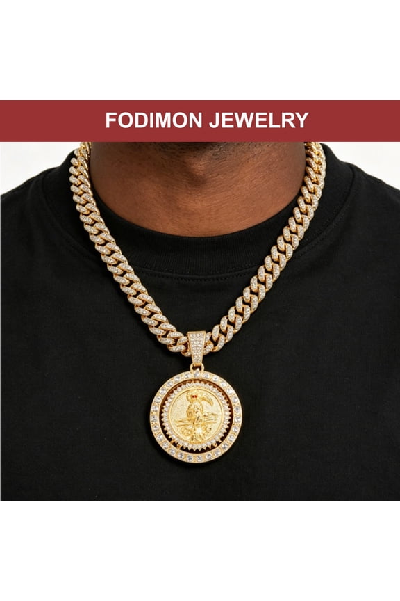 Cuban Link Pendant Necklace for men women, Hip Hop Rapper Iced Out Bling Rhinestone Pendant with 20inch Miami Cuban Link Chain Necklaces for Women Men