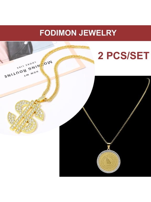 Serenity Prayer Pendant Necklace for Men Women, Engraved Praying Hands Coin Pendant and Dollar Sign Pendant Necklace Hip Hop Rapper Chains For Men women gift