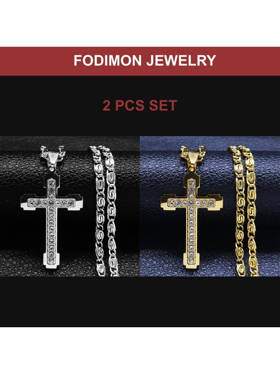 Stainless Steel Cross Pendant Necklace for Men Women Iced Out Cuban Link Chain, Miami Mens Cuban Link Chain Cuban Necklace Chain for Men iced out chain Hip Hop Necklace set of 2 pcs