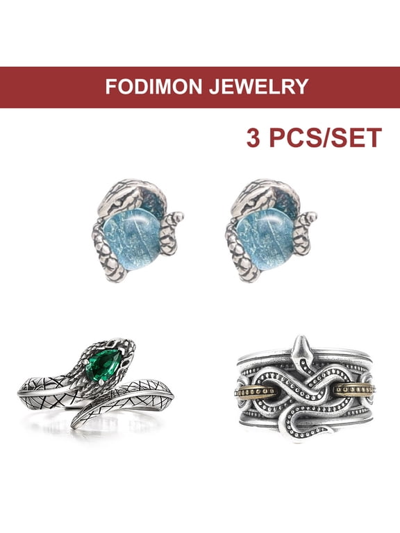 Sterling Silver Snake Ring and earrings set for Women & Men - Vintage Animal Snake Jewelry - Adjustable Wrap & Open Thumb Rings - Gothic Style 3 pcs
