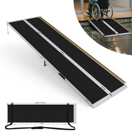 FODINGHILL 10 ft Folding Wheelchair Ramp,Portable Aluminum Threshold Ramp,800 lbs Capacity
