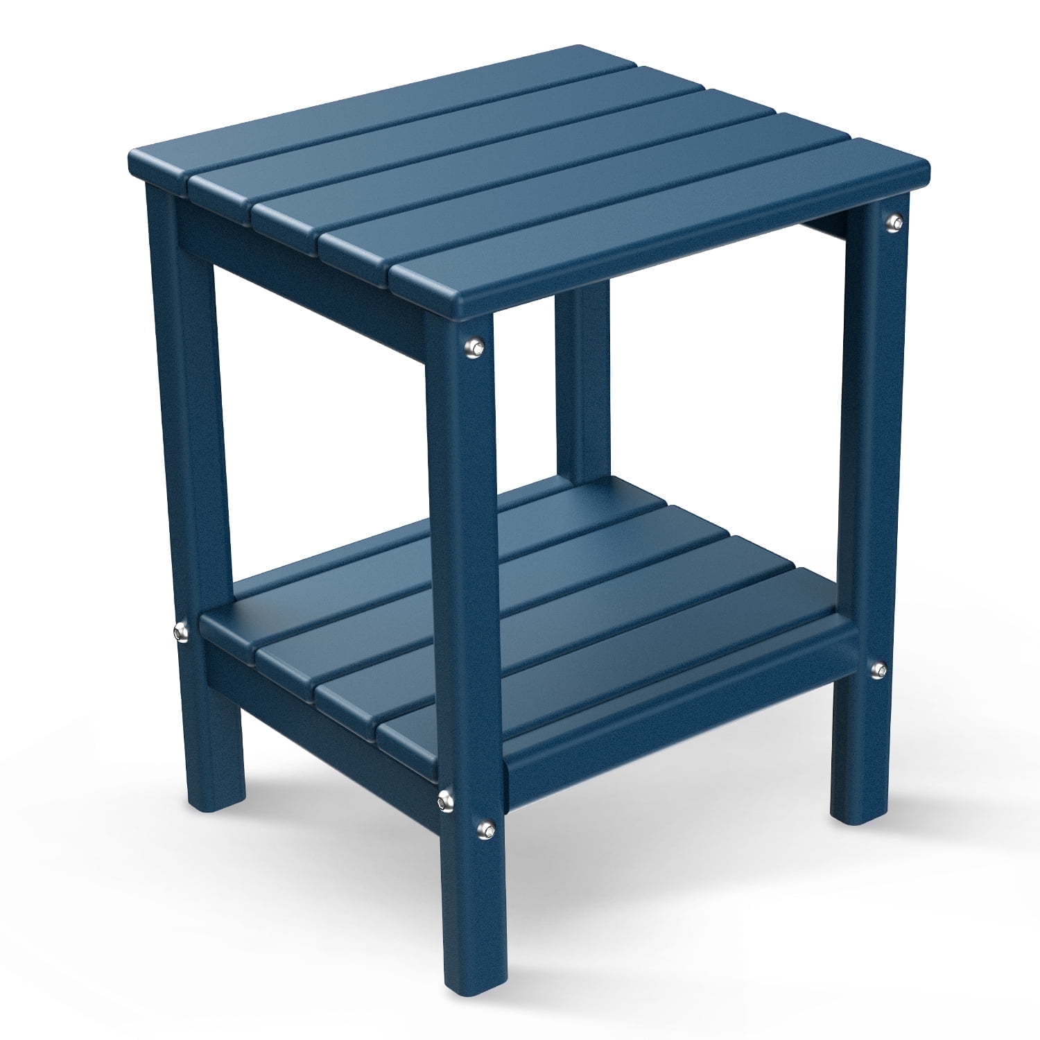 FODINGHILL 2-Tier Outdoor Side Table, HDPE All Weather Adirondack Patio Table with Storage Shelf, Outside End Table for Porch Backyard Indoor, Blue