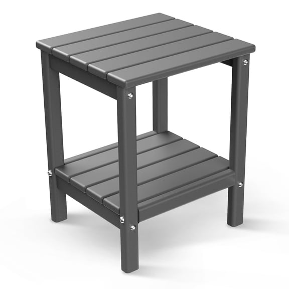 FODINGHILL 2-Tier Outdoor Side Table, HDPE All Weather Adirondack Patio Table with Storage Shelf, Outside End Table for Porch Backyard Indoor, Grey