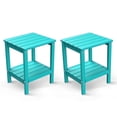 thumbnail image 1 of FODINGHILL 2-Tier Outdoor Side Table set of 2, HDPE All Weather Adirondack Patio Table with Storage Shelf, Outside End Table for Porch Backyard Indoor, Aqua, 1 of 7