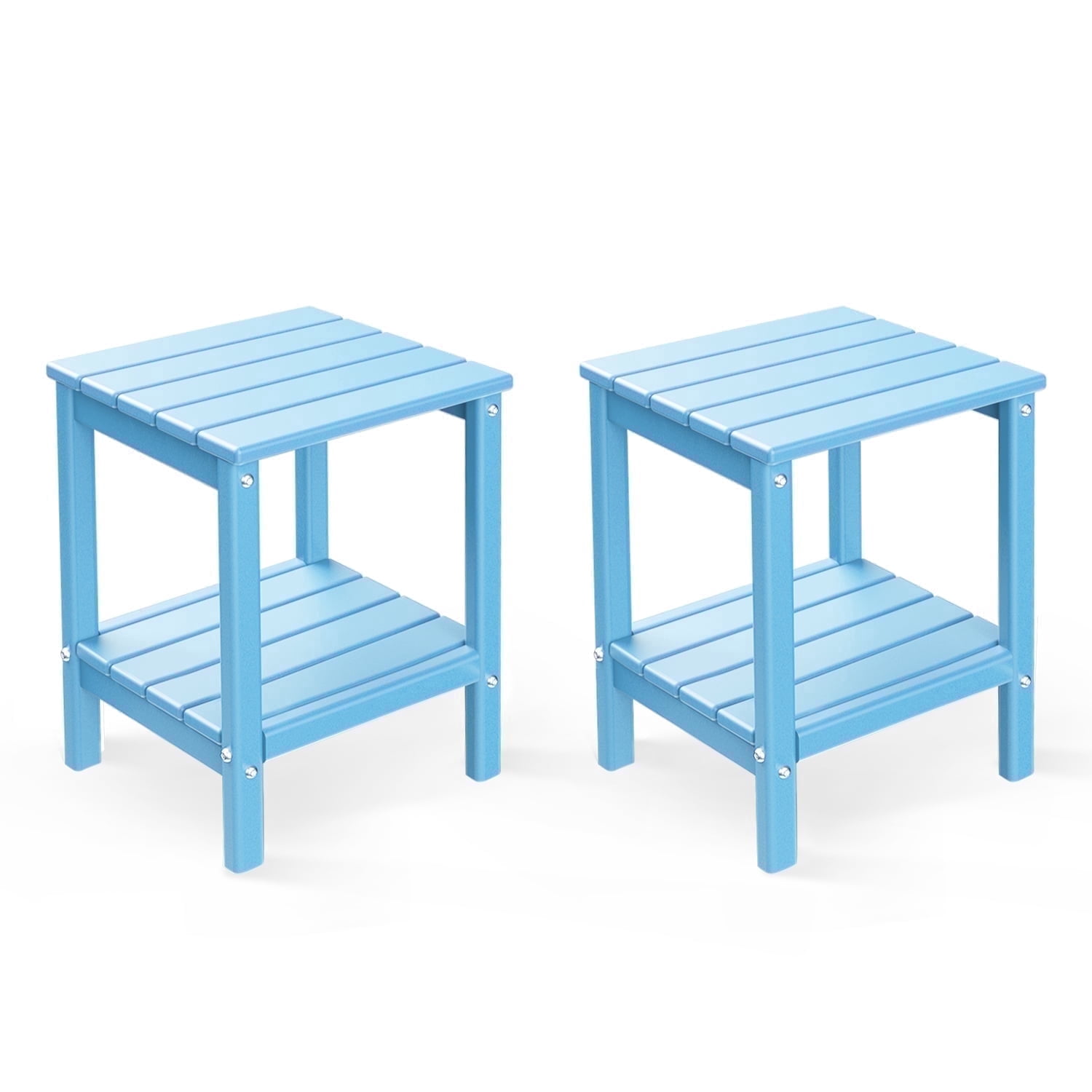 FODINGHILL 2-Tier Outdoor Side Table set of 2, HDPE All Weather Adirondack Patio Table with Storage Shelf, Outside End Table for Porch Backyard Indoor, Arctic