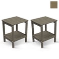 thumbnail image 1 of FODINGHILL 2-Tier Outdoor Side Table set of 2, HDPE All Weather Adirondack Patio Table with Storage Shelf, Outside End Table for Porch Backyard Indoor, Wood Grain, 1 of 7